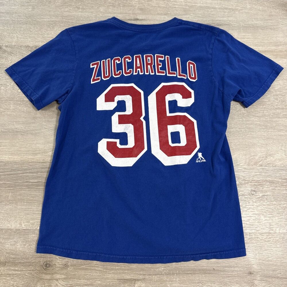 Mats Zuccarello Shirt New York Rangers NHL Boys Blue Large 14-16 Cotton